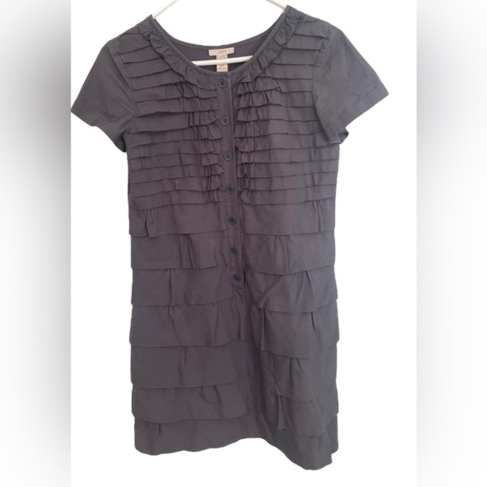 J. Crew Women's Carly Short Sleeve Tier‎ Ruffle Dress Size 0 Gray 100% Cotton